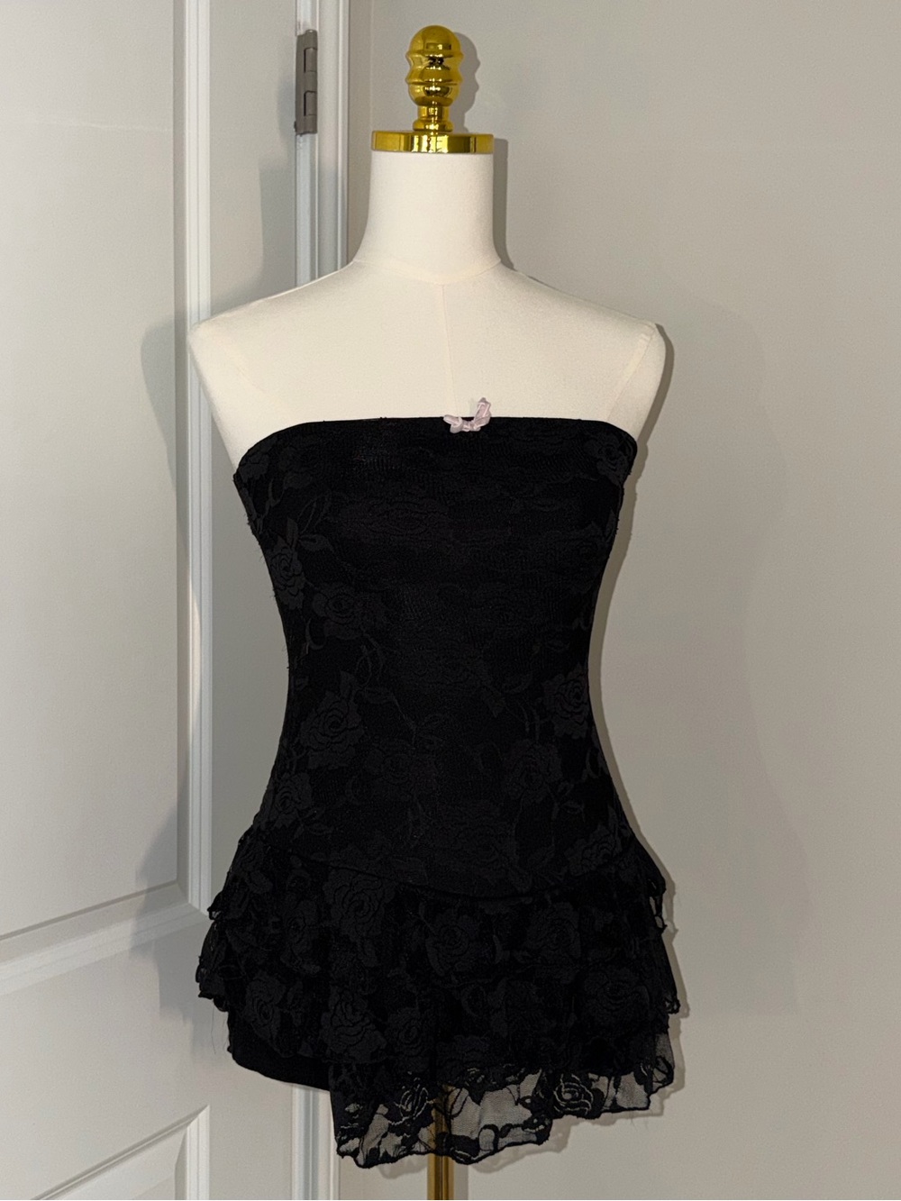 Windsor Black Strapless Lace Ruffle Mini Dress